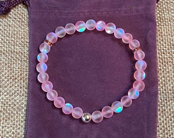 Pink colored  Mystic Aura Quartz -  Mermaid Glass Bracelet