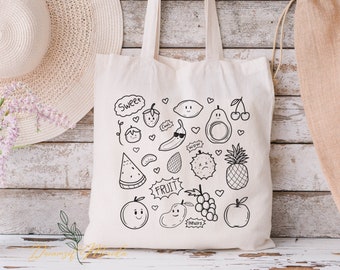 Farmers Market Tote, Grocery Shopping Bag Reusable, Fruit Tote Bag, Farmers Market Bag, Grocery Tote, Foodie Gift, Cotton Canvas Tote