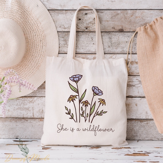 Wildflower Tote Bag She is a Wildflower Floral Aesthetic - Etsy