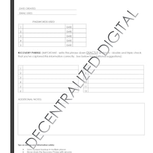 MetaMask Wallet Log | Seed Phrase & Password Tracker | Printable PDF | Crypto Recovery Sheet | Digital Wallet Organizer