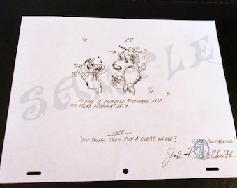 37/28. Autographed and personalized Courage the Cowardly Dog original drawing.