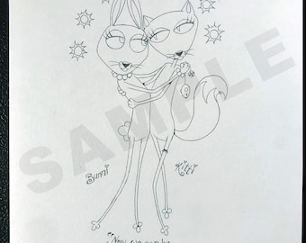 BUNNI & KITTI. 5/10. Hand drawn limited edition art.