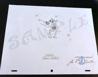 48/48  Autographed and personalized Courage the Cowardly Dog original drawing.