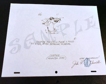 66/11  Autographed and personalized Courage the Cowardly Dog original drawing.