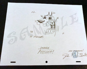 22/20  Autographed and personalized Courage the Cowardly Dog original drawing.