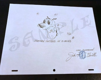 91/91  Autographed and personalized Courage the Cowardly Dog original drawing.