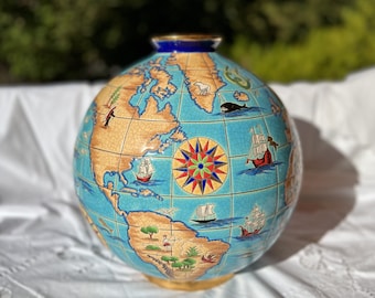 VASE LONGWY, Blue World Map in limited series, 50 copies, made in France,