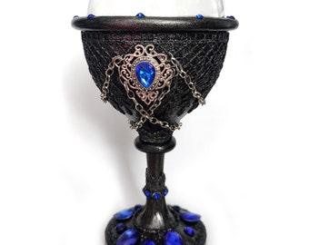 Vampire Royalty Blue Gothic Handmade One-of-a-Kind Collectible Wine Glass Goblet Chalice by Plamendura Art | Limited Edition