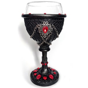 Vampire Royalty Red Gothic Handmade One-of-a-Kind Collectible Wine Glass Goblet Chalice by Plamendura Art