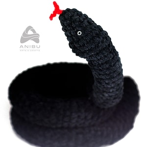Knitted Black Snake | Wicca Pagan Spooky Occult Fan Toy and Decoration Handmade Collectible by ANIBU Arts & Crafts
