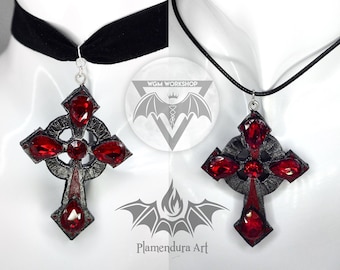 Bloody Vampire Royal Choker Amulet | Unisex Pendant with Red Rhinestones by Plamendura Art