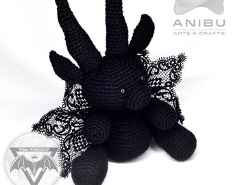 Knitted Black Goat | Wicca Pagan Spooky Occult Fan Toy and Decoration Handmade Collectible by ANIBU Arts & Crafts