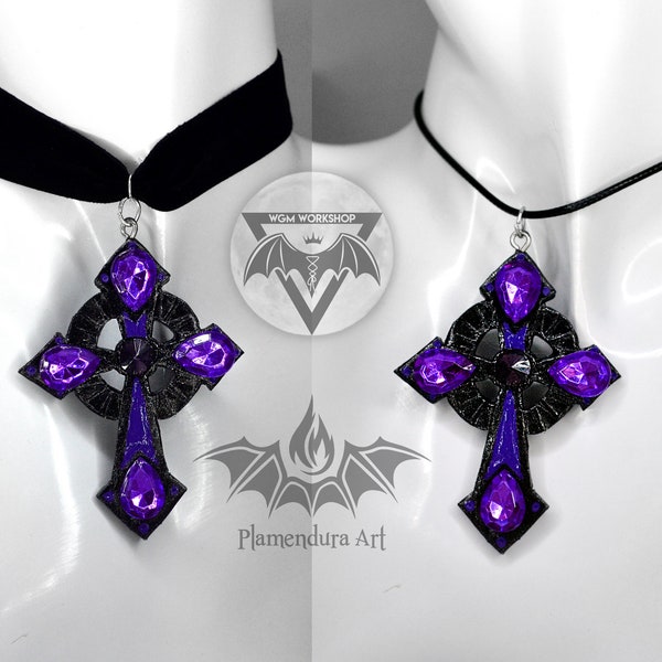 Violet Vampire Royal Choker Amulet | Unisex Pendant with Violet Rhinestones by Plamendura Art