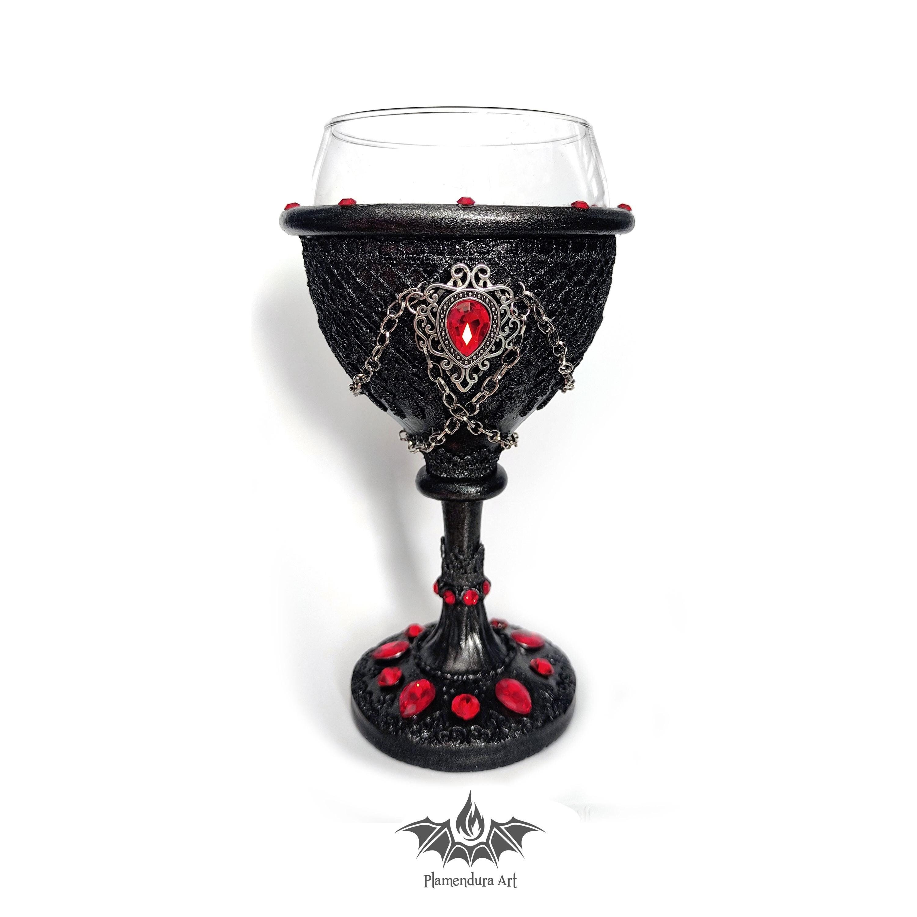 Vampire Royalty Red Gothic Handmade One-of-a-Kind Collectible Wine Glass Goblet Chalice by Plamendura Art