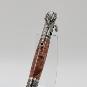 Deer Tracks - Antique Pewter Deer Hunter/Bolt Action Pen with Maple Burl