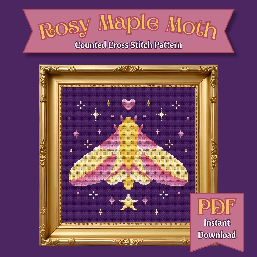 Rosy Maple Moth Cross Stitch Pattern - Etsy Australia