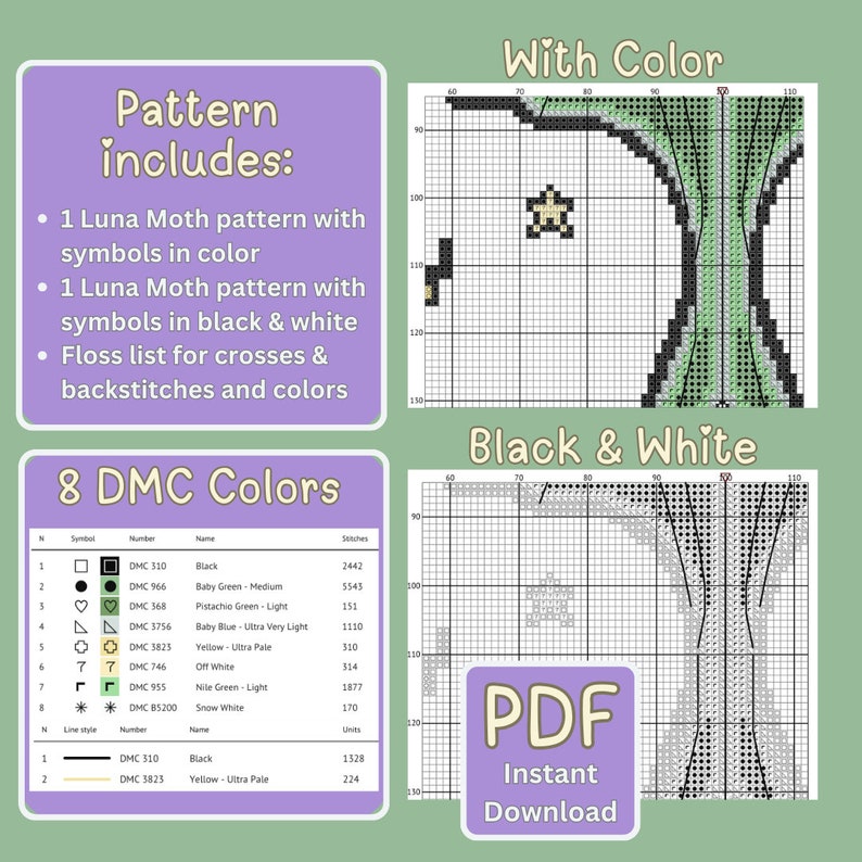 Luna Moth Cross Stitch Pattern - Etsy