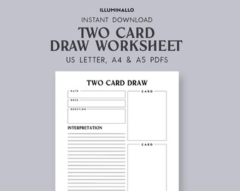 Two Card Draw Tarot Worksheet Printable, Tarot Journal Printable, Tarot Worksheet Printable, Printable Tarot Worksheet, Tarot Card Draw