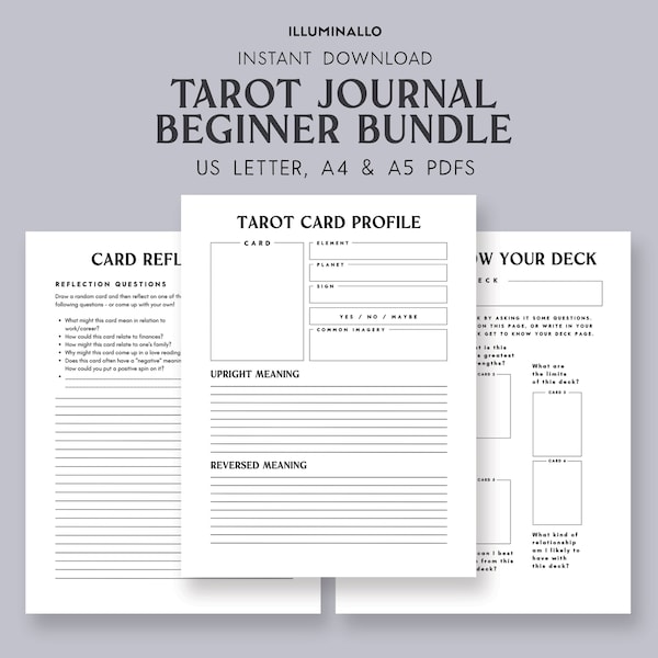 Beginner Tarot Printable, Tarot Journal Printable, Tarot Journal, Tarot Journal Download, Tarot Spreads, Learning Tarot, Tarot Workbook