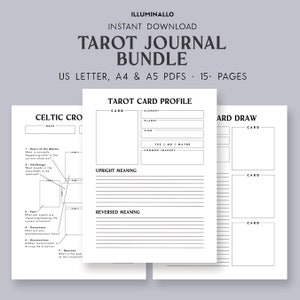 Diário de tarô para impressão, diário de tarô, livro de exercícios de tarô, download de diário de tarô, tarô para iniciantes, aprendizagem de tarô, spreads de tarô