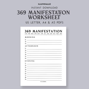 Manifestation Printables, Manifesting Worksheet, 369 Method, Law of Assumption, Law of Attraction, Manifestation Printable Worksheet