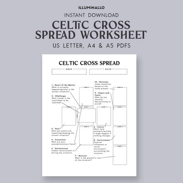 Celtic Cross Tarot Spread Printable, Celtic Cross Tarot Worksheet, Tarot Journal, Tarot Worksheet Printable, Printable Tarot Worksheet