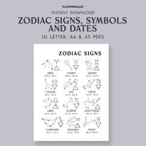 Astrology Cheat Sheet, Printable Grimoire Pages, Zodiac Signs Cheat Sheet, Zodiac Grimoire Page, Astrology Grimoire Page, Sun Sign Chart