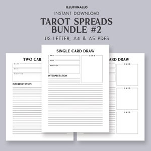Tarot spreads, Tarot Journal afdrukbaar, Tarot werkmap, twee kaarten verspreid, drie kaarten verspreid, één kaart verspreid, beginners Tarot, Tarot leren