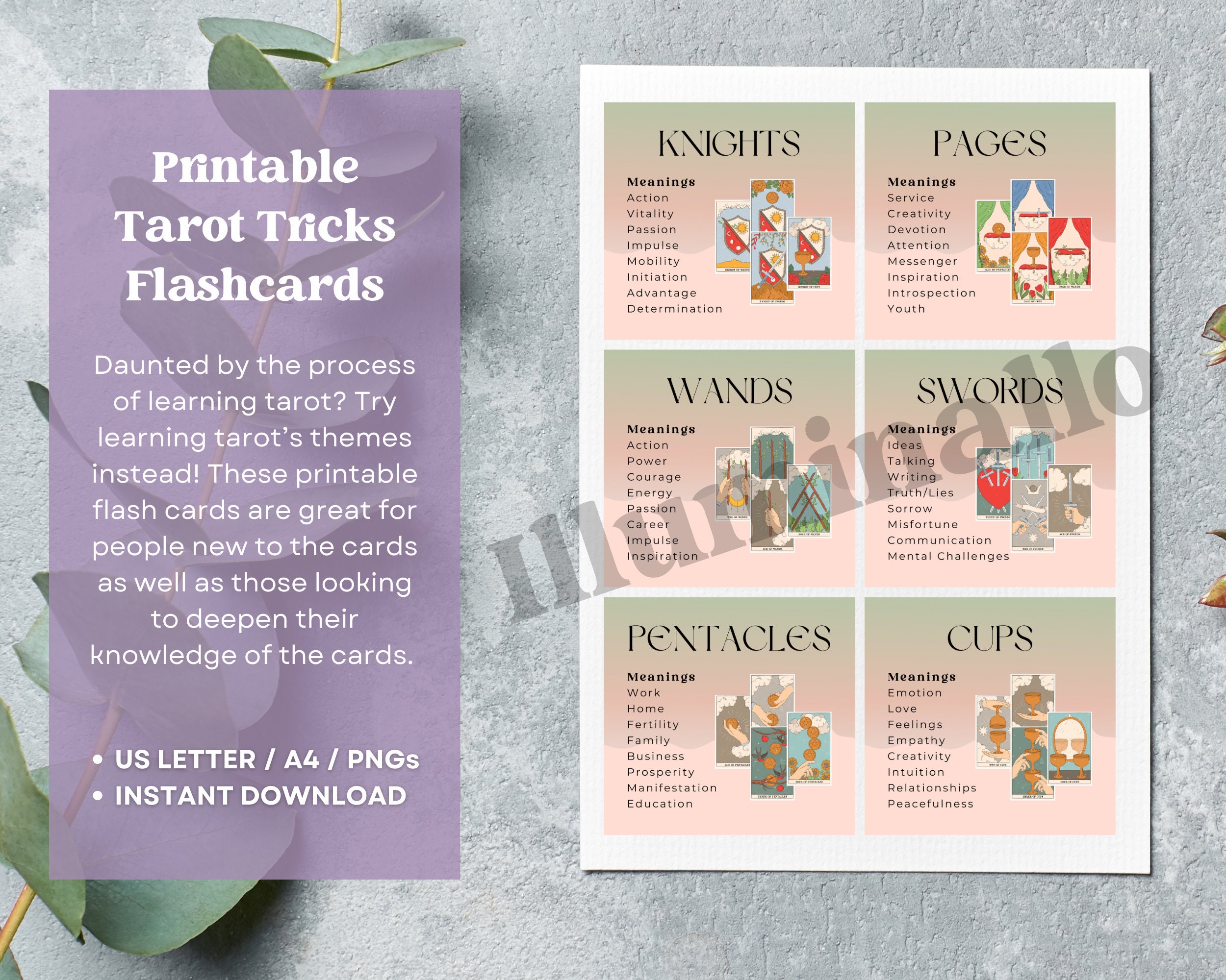 Tarot Flashcards, Tarot Cheat Sheet Printable, Learning Tarot Cards ...
