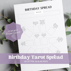Birthday Tarot Spread Worksheet, Printable Tarot Spreads, Tarot Spread PDF, Tarot Reading Printable PDF, Tarot Spreads, Instant Download