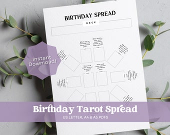 Birthday Tarot Spread Worksheet, Printable Tarot Spreads, Tarot Spread PDF, Tarot Reading Printable PDF, Tarot Spreads, Instant Download