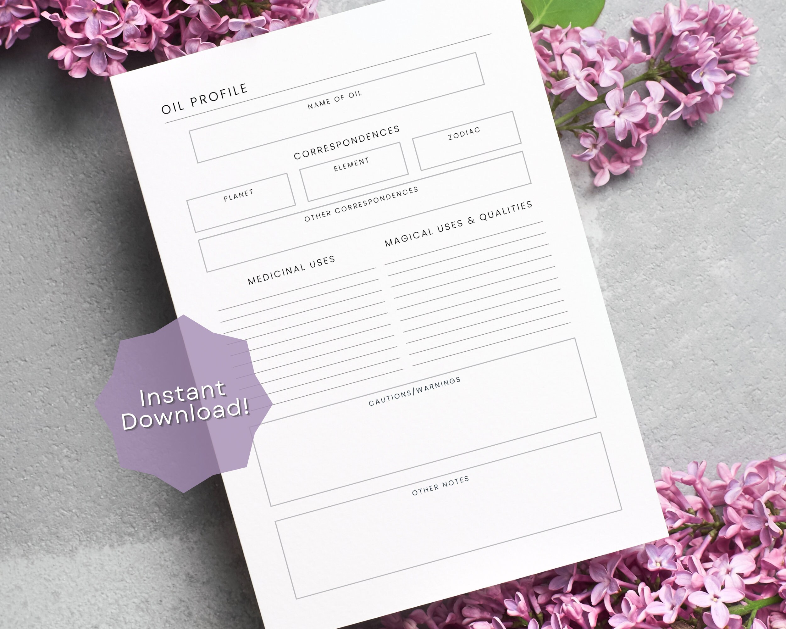 Printable Oil Profile, Essential Oil Worksheet, Printable Grimoire ...