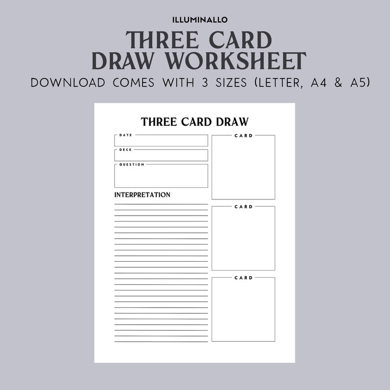 Three Card Draw Tarot Worksheet Printable, Tarot Journal Printable ...