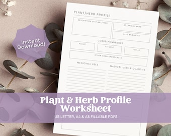 Printable Herb Profile, Printable Plant Profile, Printable Grimoire Pages, Printable Witchcraft Pages, Kitchen Witchery, Grimoire Pages PDF