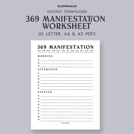Manifestation Printables, Manifesting Worksheet, 369 Method, Law of Assumption, Law of Attraction, Manifestation Printable Worksheet