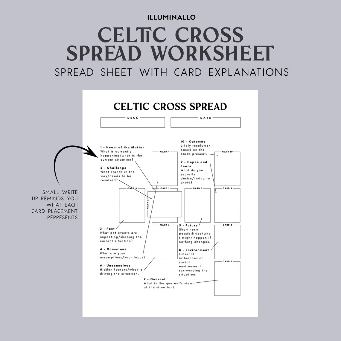 Celtic Cross Tarot Spread Printable, Celtic Cross Tarot Worksheet ...