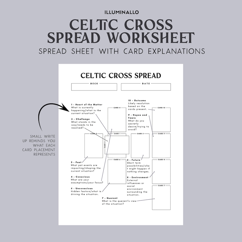 Celtic Cross Tarot Spread Printable, Celtic Cross Tarot Worksheet ...