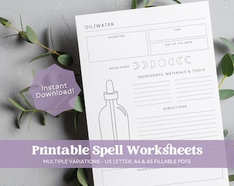 Printable Spell Worksheets, Spell Jar Template, Candle Spell, Printable Witch Worksheet, Printable Grimoire Page, Printable Spell Worksheet