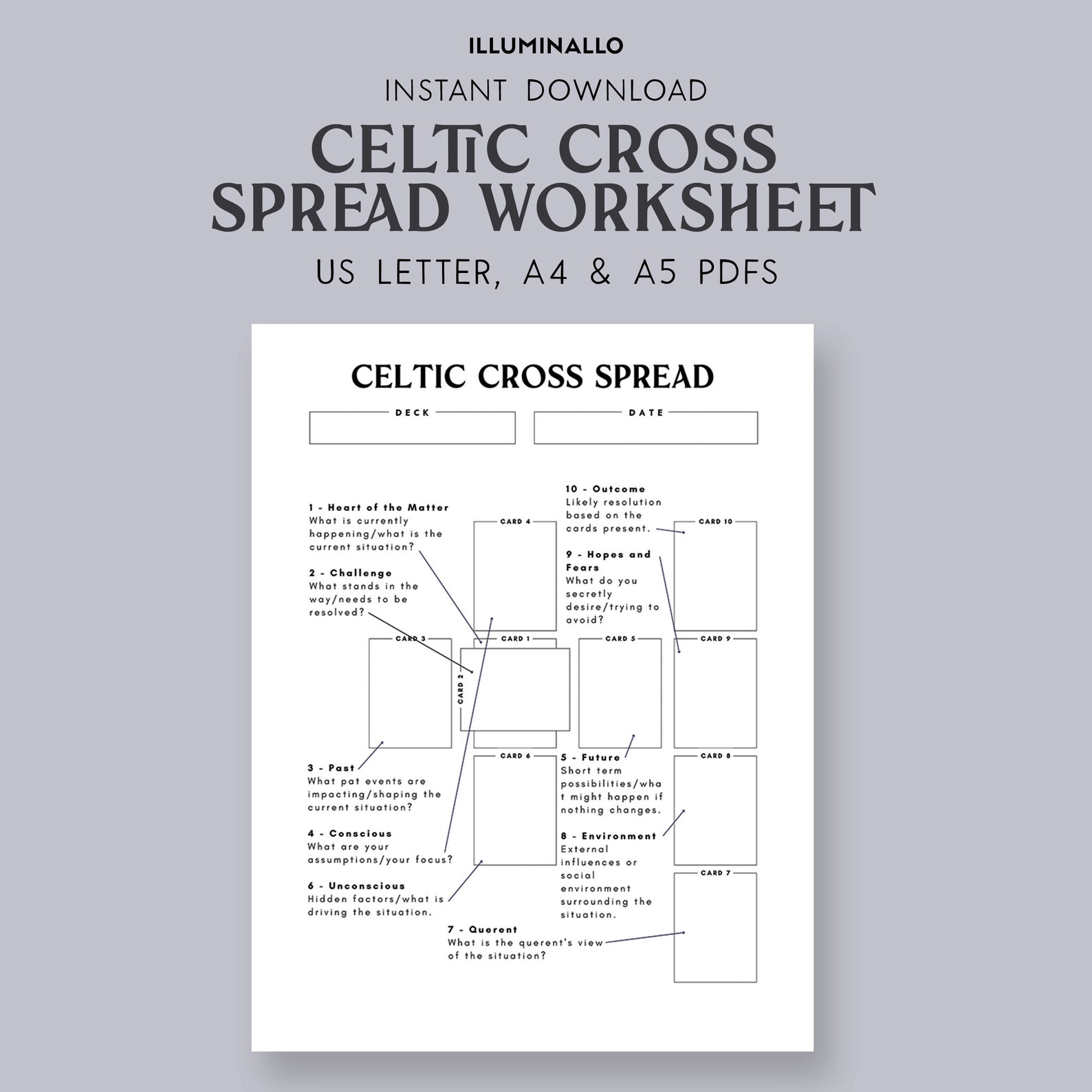 Celtic Cross Tarot Spread Printable, Celtic Cross Tarot Worksheet ...