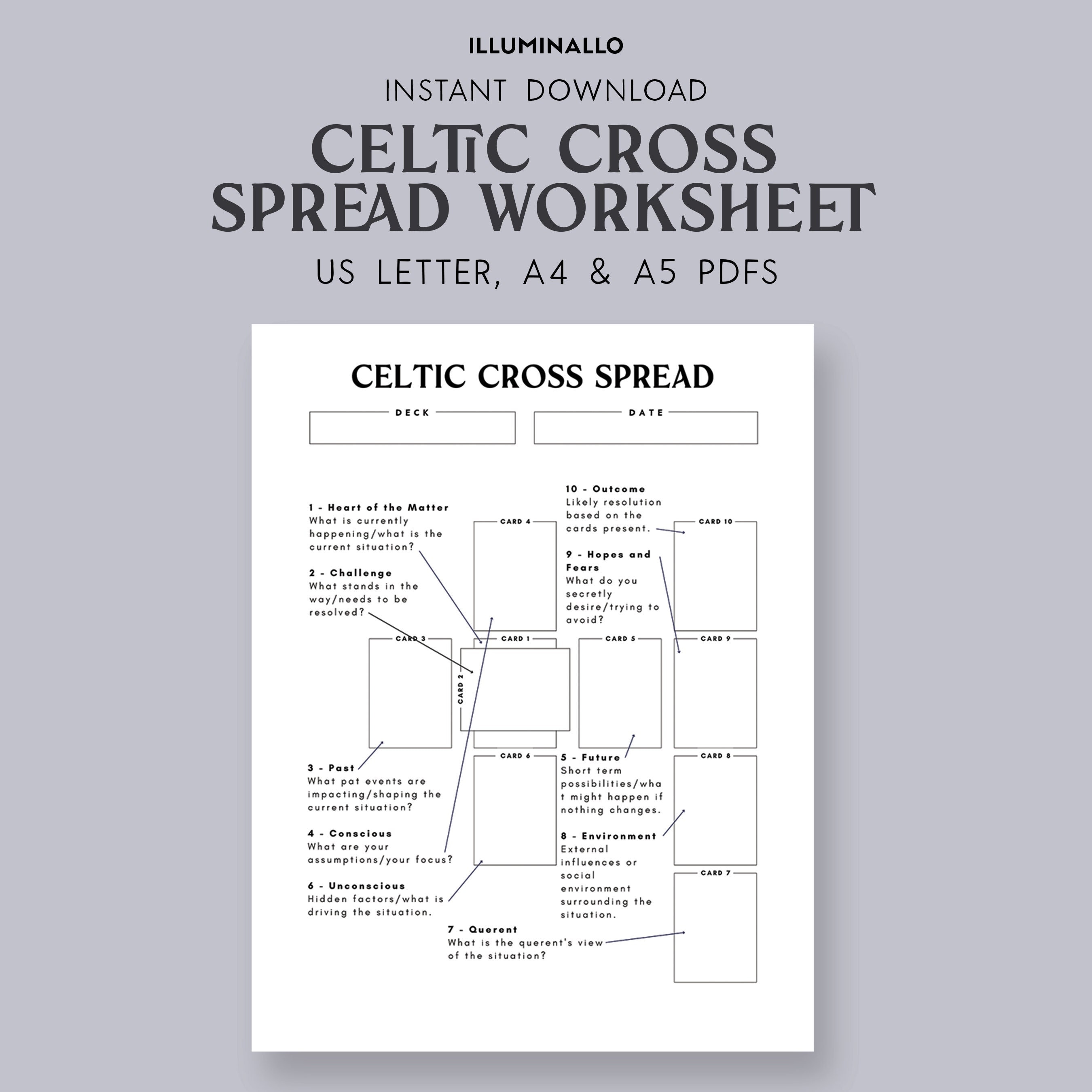 Celtic Cross Tarot Spread Printable, Celtic Cross Tarot Worksheet ...
