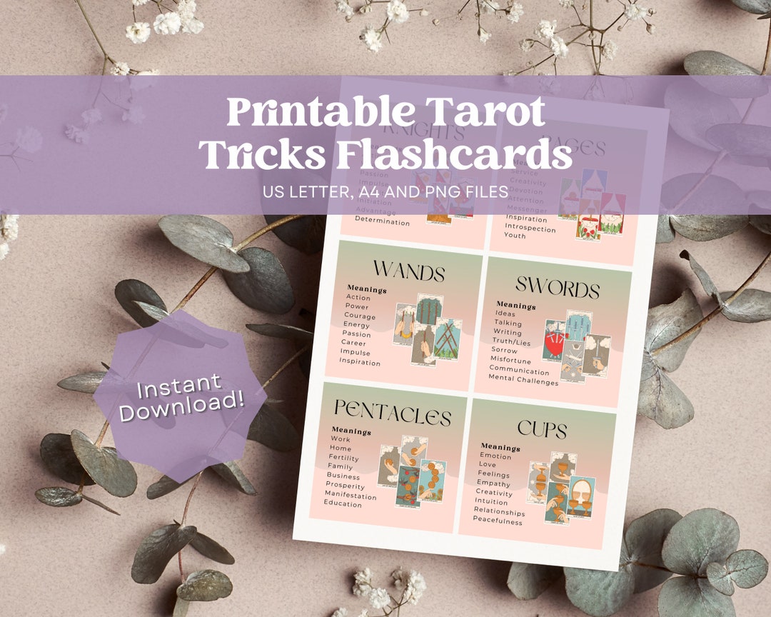 Tarot Flashcards Tarot Cheat Sheet Printable Learning Tarot Etsy