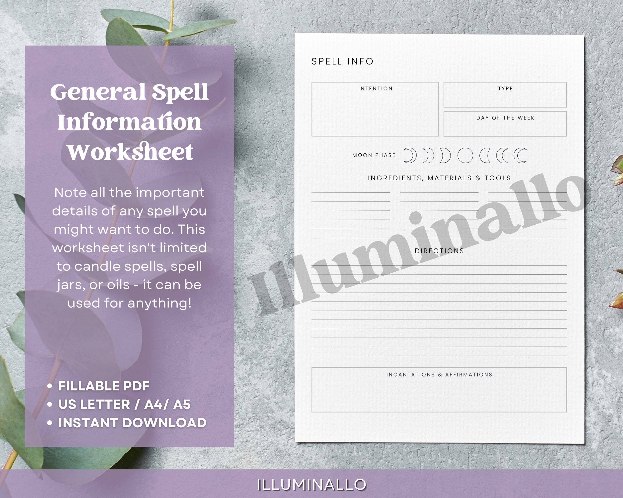 Printable Spell Worksheets Spell Jar Template Candle Spell - Etsy