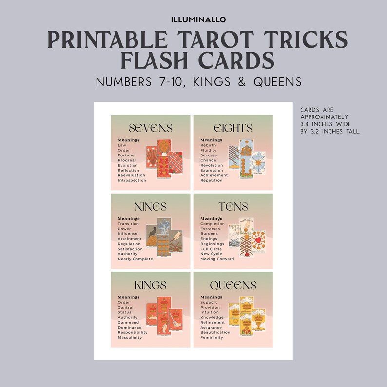 Tarot flashcards showing Minor Arcana cards