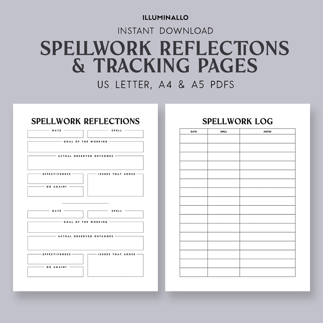 Spellwork Tracker, Printable Spell Tracker, Spellwork Reflections