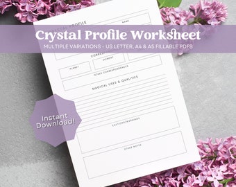 Printable Crystal Profile Worksheets, Printable Grimoire Pages, Printable Witchcraft Pages, Grimoire Pages PDF, Digital Witch Worksheets