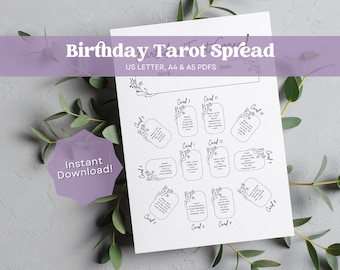 Printable Birthday Tarot Spread Worksheet, Tarot Spread PDF, Tarot Spread Printable, Tarot Reading Printable PDF, Tarot Spreads