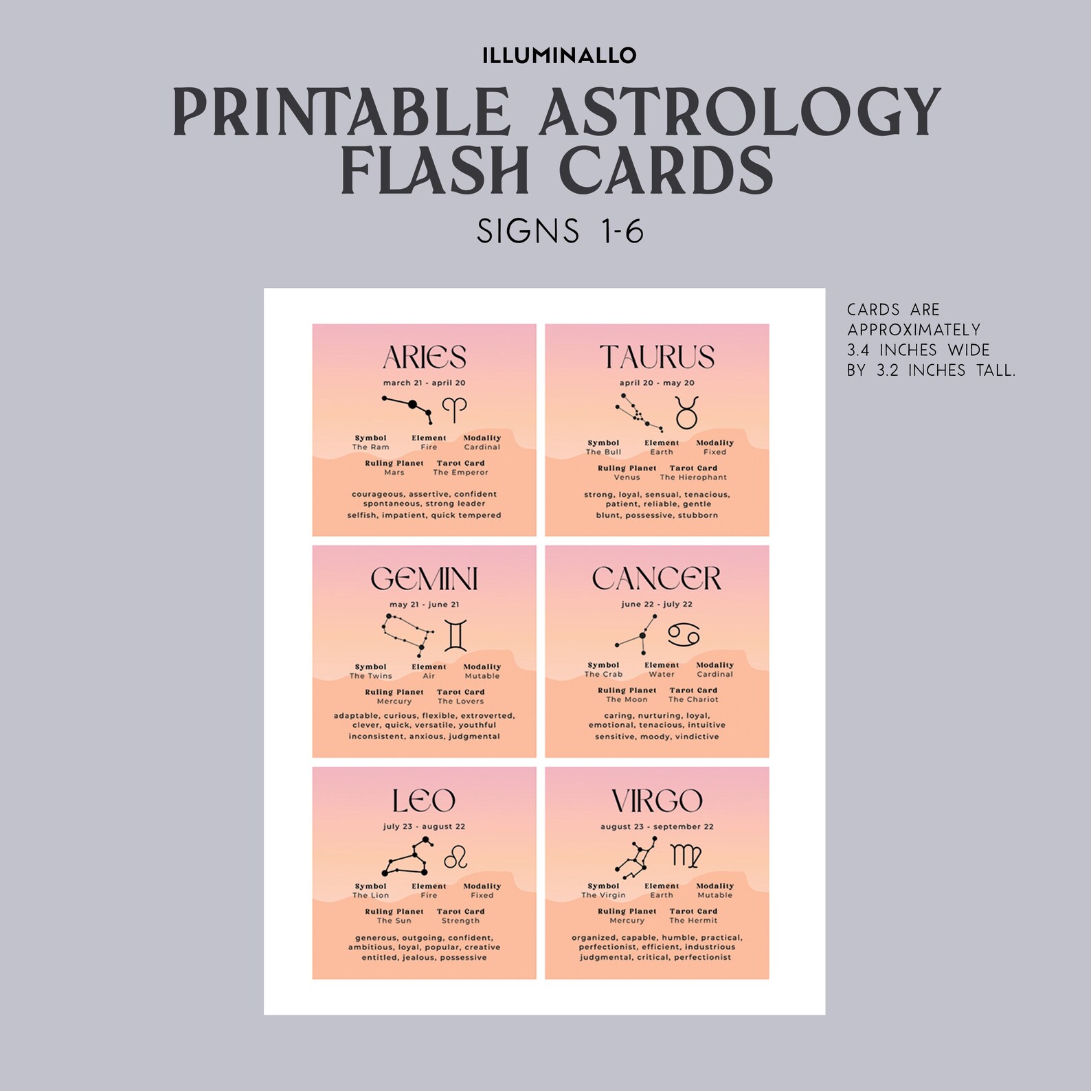 Astrology Flashcards Printable Astrology Flashcards Zodiac Etsy