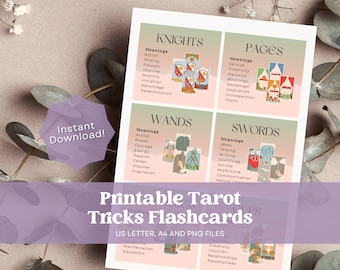 Tarot Flashcards, Tarot Cheat Sheet Printable, Learning Tarot Cards, Tarot Tricks and Tips, Printable Tarot Flash Cards, Beginner Tarot