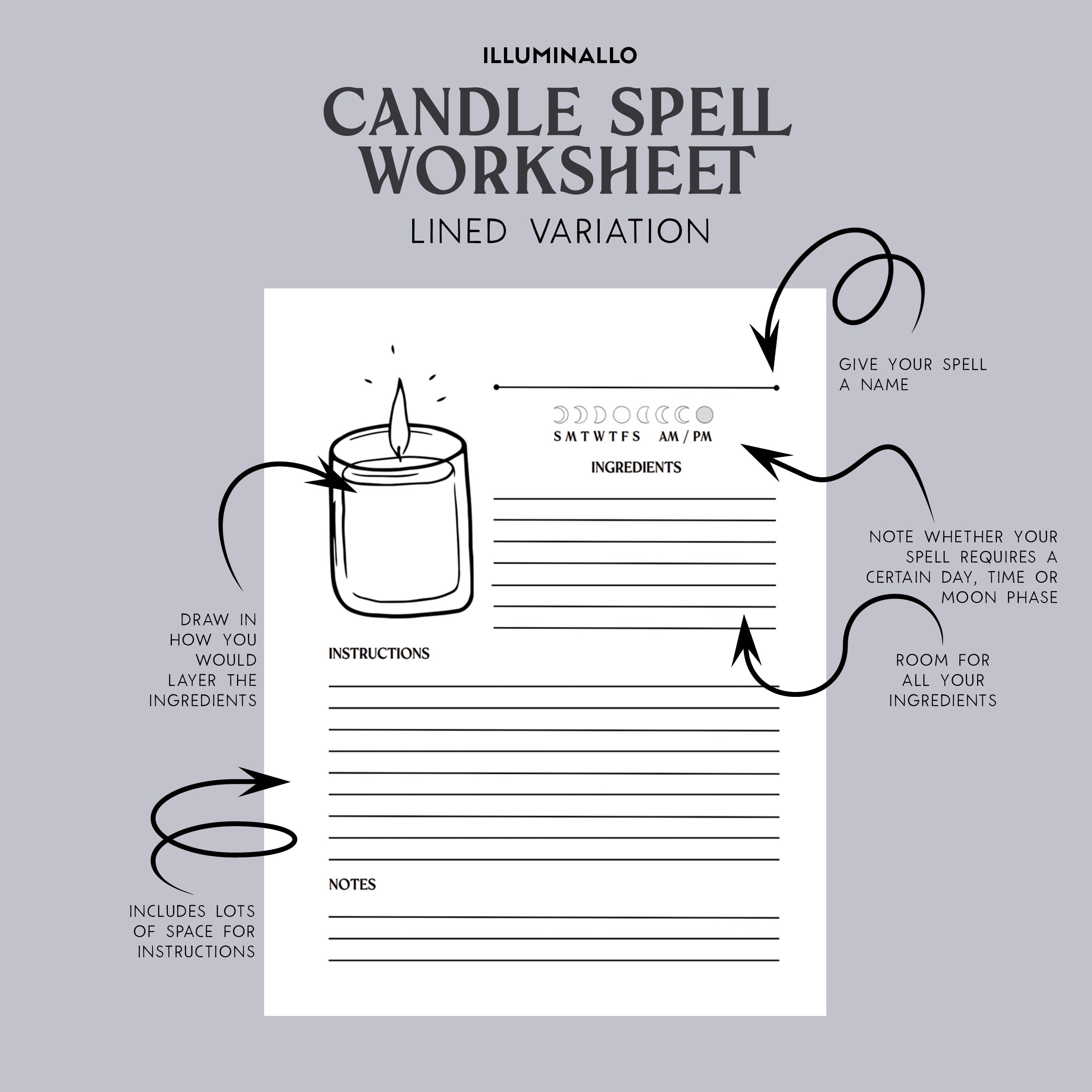 Candle Magic Worksheet, Candle Spell Worksheet, Printable Witch ...