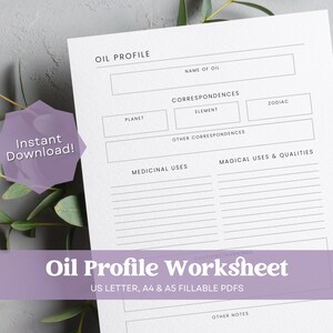 Printable Oil Profile, Essential Oil Worksheet, Printable Grimoire Pages PDF, Printable Witchcraft Pages, Digital Witchcraft Worksheets